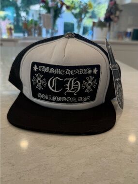 Chrome Hearts Black & White Mesh Trucker Cap with Logo Patch
